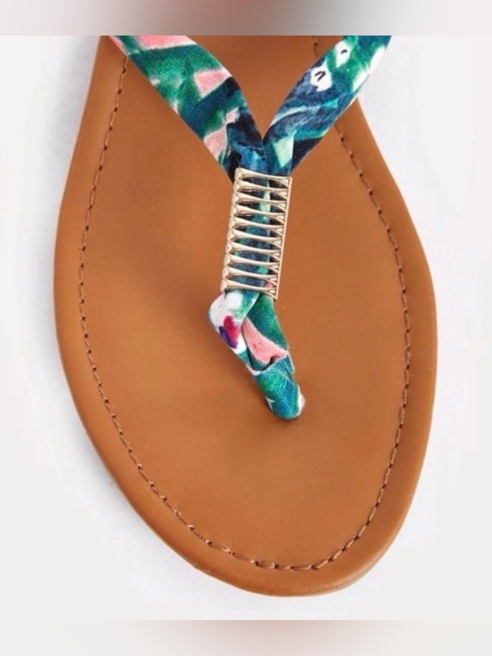 JustFab Lilly Tropical Palm Lace Up Gladiator Sandals Wide Width 8W Green Floral - Picture 5 of 8